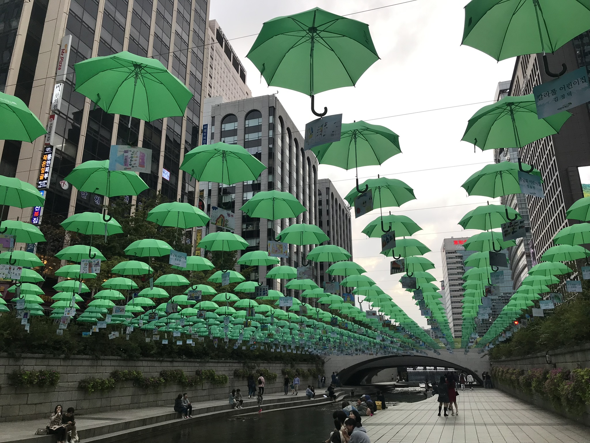Peaceful walkway along Cheonggyecheon Stream in Seoul, South Korea.
