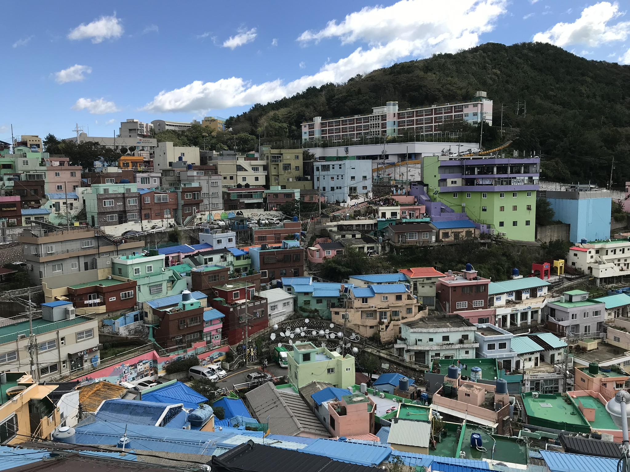Colorful hillside houses of Gamcheon Culture Village in Busan, South Korea.